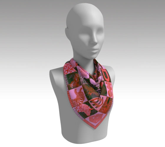 Chessboard Print Silk Scarf
