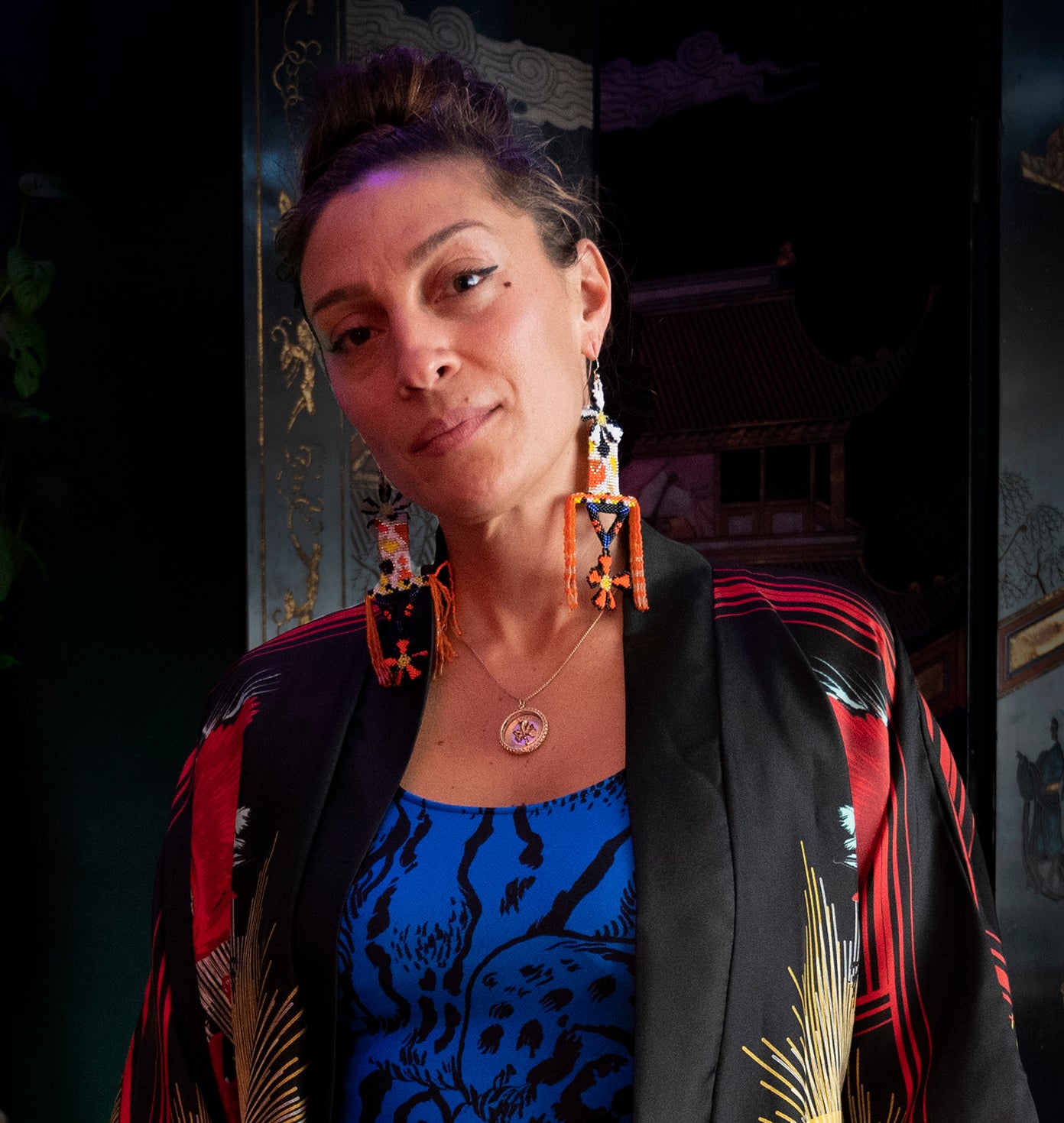 Flower Tapestry Earrings in Orange