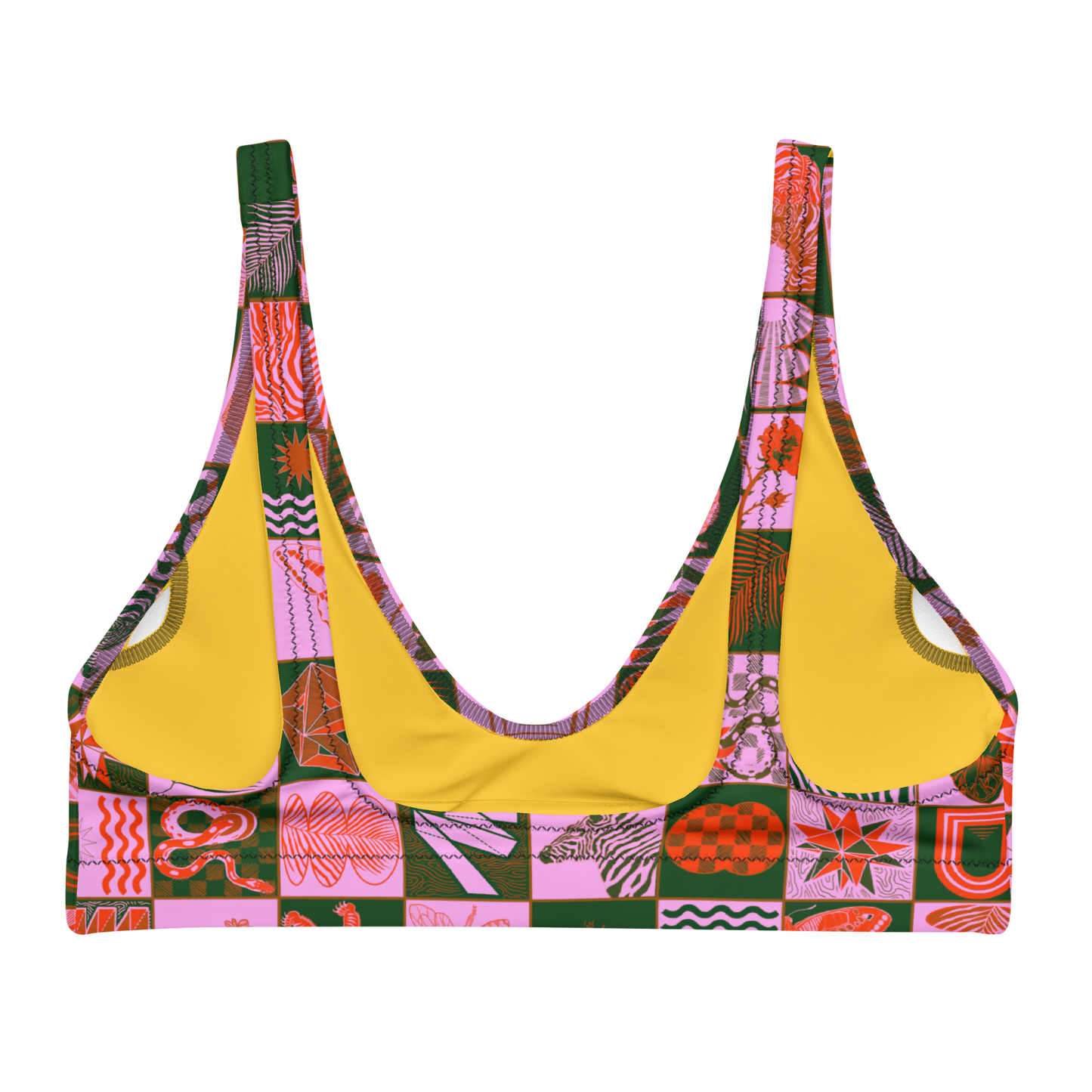 Chessboard Print Scoop Neck Bikini Top