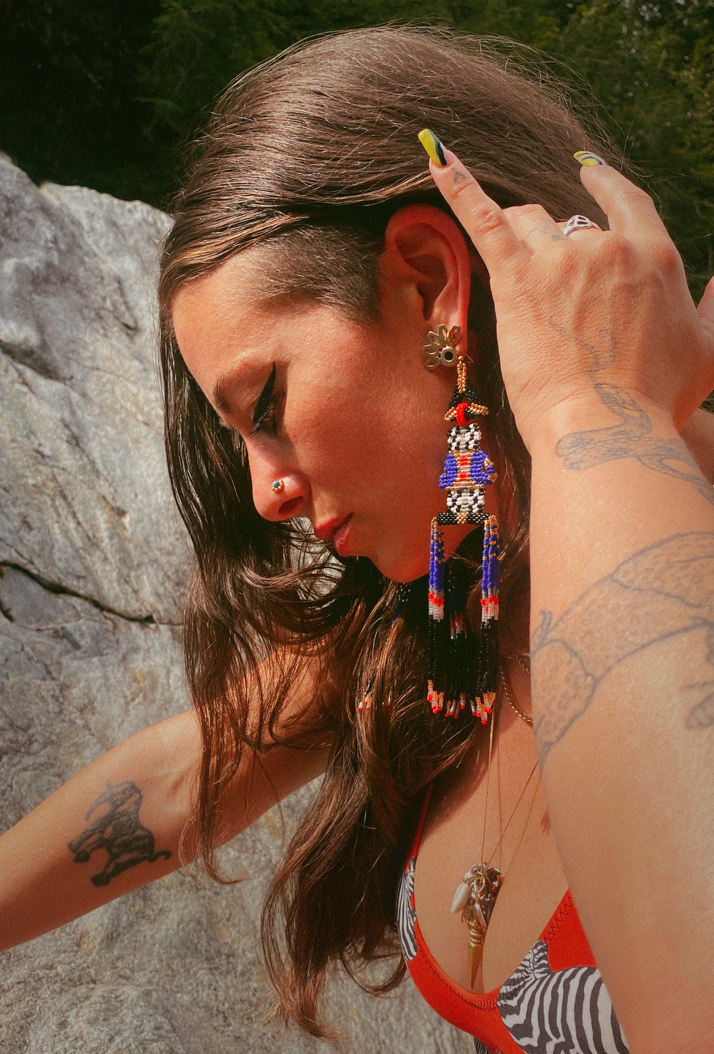 Sun Tapestry Earrings in Blue Velvet