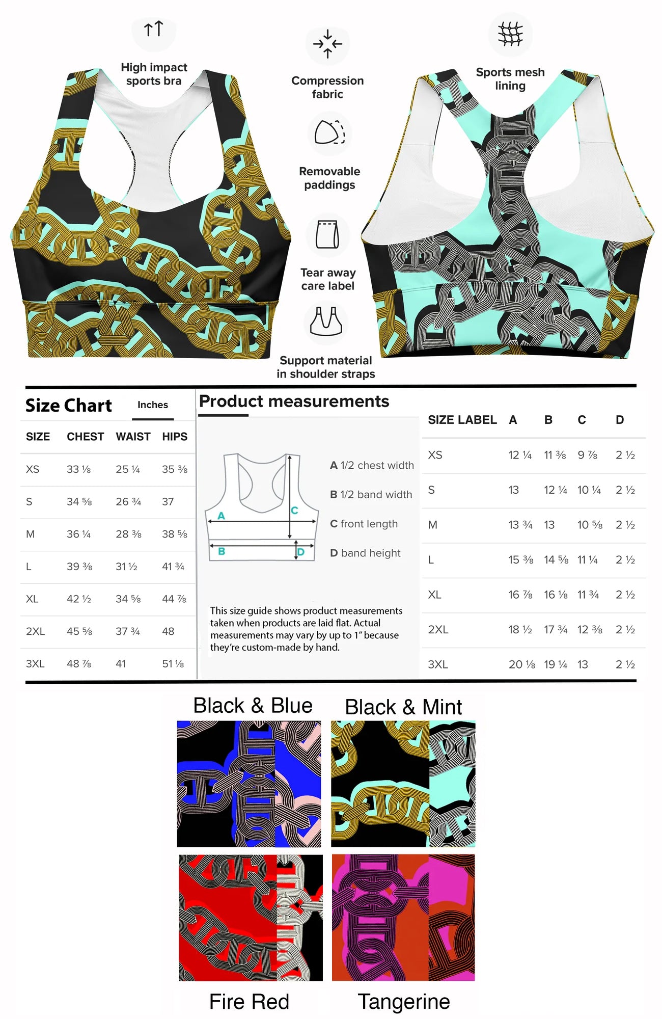 Chain print Longline Sports Bra/ Crop Top