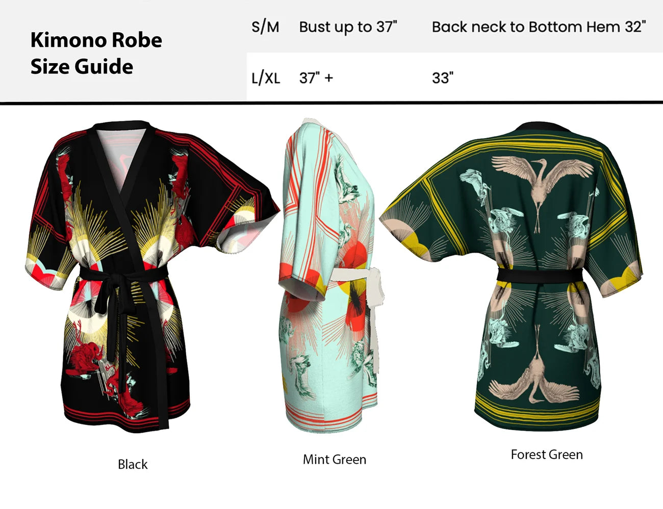 Crane Egret Sunburst Silk Kimono