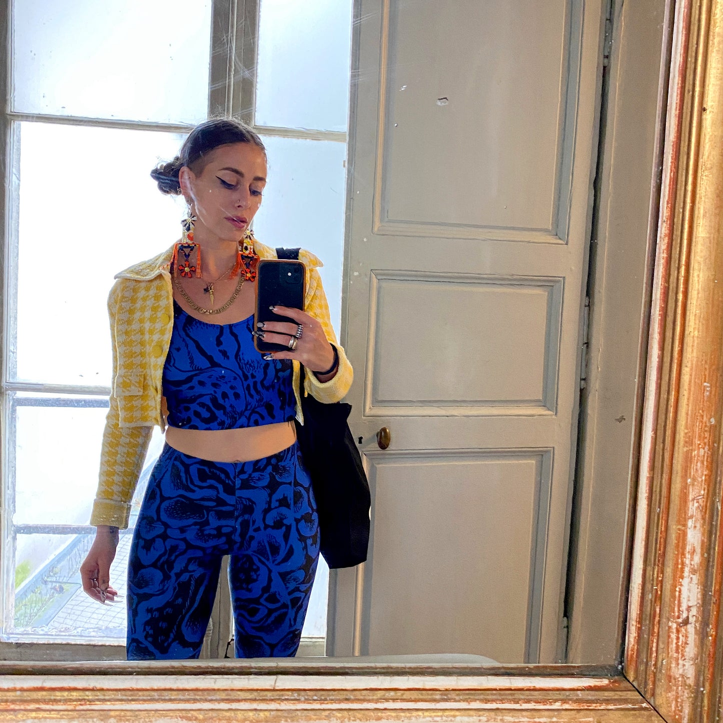 Flower Tapestry Earrings in Orange