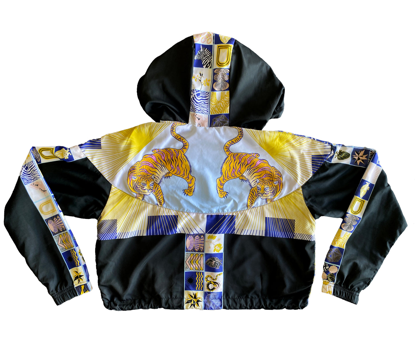 Tiger Chessboard Print Femme Cropped Windbreaker