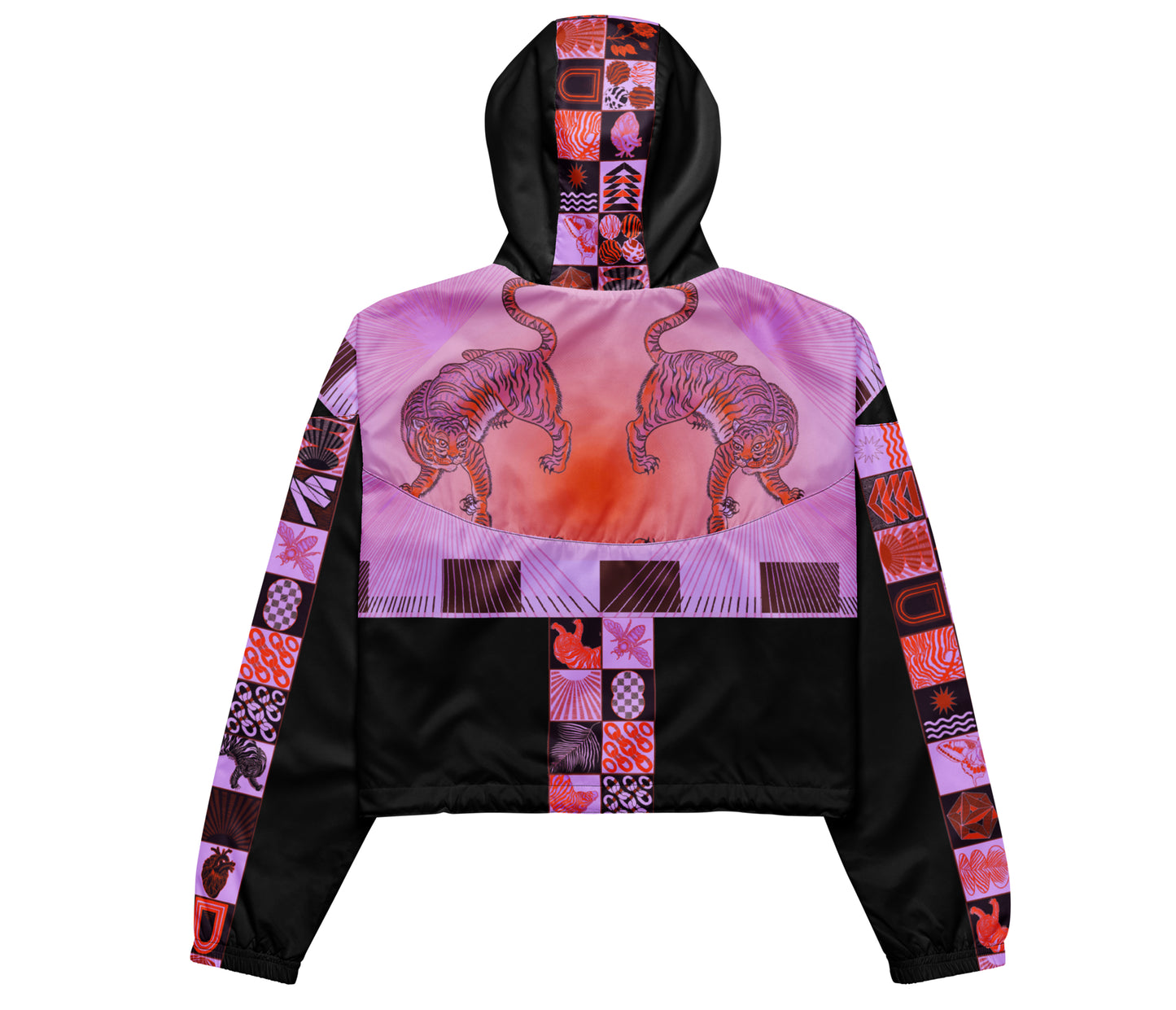 Tiger Chessboard Print Femme Cropped Windbreaker