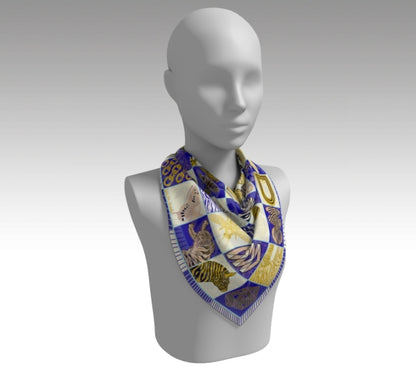 Chessboard Print Silk Scarf