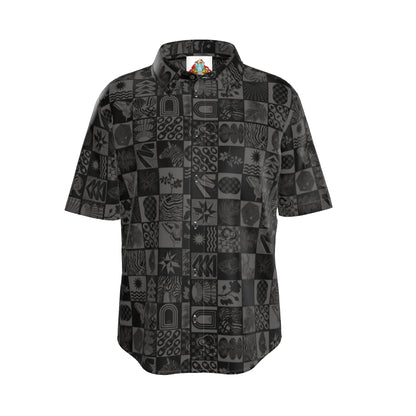 Chessboard Print Silk Button Down Shirt
