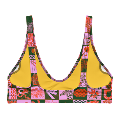Chessboard Print Scoop Neck Bikini Top